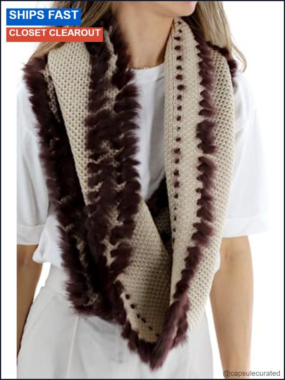 Luxurious Infinity Scarf with Rabbit Trim Cozy Winter Wrap